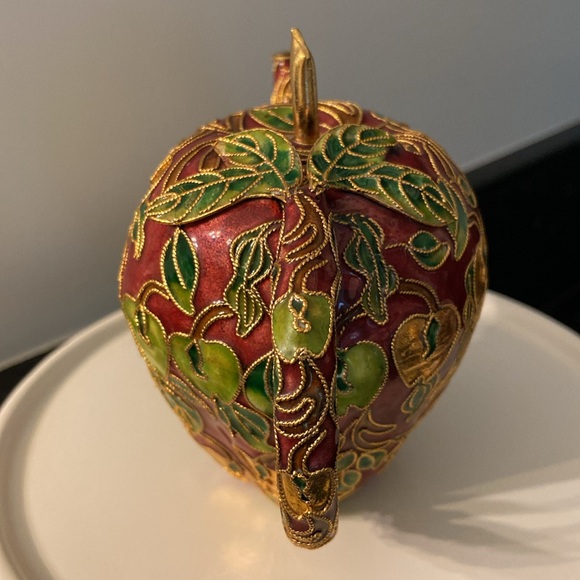 Vintage Mini Cloisonné Enamel Gold Apple Teapot & Lid Collectible Farmhouse - Picture 2 of 13